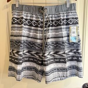 River Trail Shirts Stylish Gray Patterned Men's Lined Swim Trunks Size L